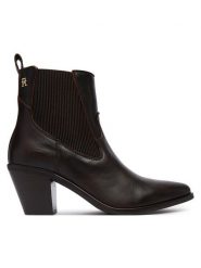 Tommy Hilfiger Botki Leather Western Chelsea Boot FW0FW09582 Brązowy. Brązowe botki damskie Tommy Hilfiger, ze skóry, bez obcasa, na słupku, bez zapięcia. Za 749.99 zł.
