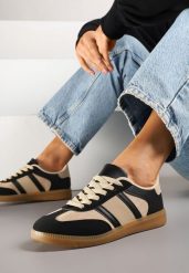 Czarno-Beżowe Sneakersy Sportowe przed Kostkę z Ozdobnymi Paskami Zonevia. Czarne obuwie sportowe casual damskie Renee. Za 74.99 zł.