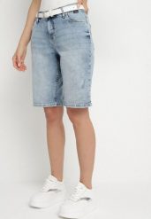 Jasnoniebieskie Szorty Jeansowe o Prostym Kroju Tilamere. Niebieskie szorty damskie Born2be, bez wzorów, z jeansu. Za 74.99 zł.