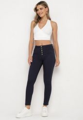 Granatowe Spodnie Skinny Kyllienne. Niebieskie rurki damskie Born2be, na wiosnę, bez wzorów, z jeansu, z podwyższonym stanem. Za 64.99 zł.