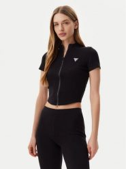 Guess Bluzka V5GP25 KCRS2 Czarny Regular Fit. Czarne bluzki damskie Guess, l, z aplikacjami, z wiskozy, bez kołnierzyka, bez ramiączek. Za 149.99 zł.
