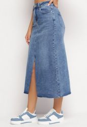 Niebieska Jeansowa Spódnica Maxi z Wysokim Stanem Nicyela. Niebieskie spódnice damskie Born2be, l, bez wzorów, z jeansu, maxi. Za 109.99 zł.