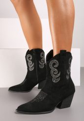 Czarne Botki Kowbojki na Stożkowym Obcasie z Cyrkoniami Anselle. Czarne botki damskie Born2be, eleganckie, bez obcasa, na obcasie, bez zapięcia. Za 159.99 zł.