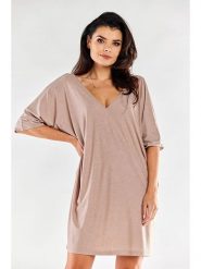Awama Sukienka w kolorze beżowym rozmiar: onesize. Brązowe sukienki damskie Awama, bez wzorów, bez ramiączek. Za 99.99 zł.