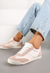 Różowe Sneakersy Typu Tenisówki z Kontrastowymi Wstawkami Feladith. Czerwone obuwie sportowe damskie Renee, bez wzorów, z jeansu, bez zapięcia. Za 74.99 zł.