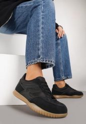 Czarne Sneakersy w Stylu Tenisówek Ozdobione Geometrycznym Wzorem Fesilia. Czarne obuwie sportowe damskie Born2be, z jeansu, bez zapięcia, tenisowe. Za 89.99 zł.
