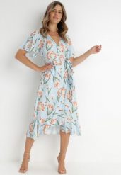 Jasnoniebieska Sukienka Rirra. Niebieskie sukienki damskie Born2be, bez wzorów, bez ramiączek. Za 179.99 zł.