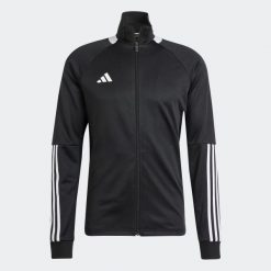 Bluza treningowa do piłki nożnej ADIDAS Sereno. Czarne bluzy damskie Adidas, m, bez wzorów, z dresówki, bez kaptura. W wyprzedaży za 169.99 zł.