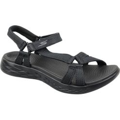 Sandały damskie, Skechers On The Go 600. Czarne sandały damskie Skechers, bez wzorów, z tkaniny, bez obcasa, bez zapięcia. Za 229.99 zł.