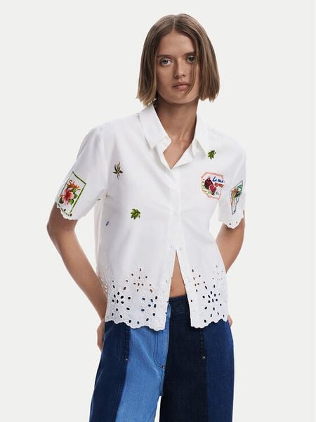 Desigual Koszula Afrodita 25SWCW17 Biały Regular Fit. Białe koszule damskie Desigual, m, bez wzorów, z bawełny, bez kołnierzyka, bez ramiączek. Za 199.99 zł.
