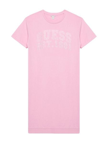 Guess Sukienka codzienna J6RK00 KA6R4 Różowy Regular Fit. Czerwone sukienki dziewczęce Guess, z aplikacjami, z bawełny, bez ramiączek, proste. Za 179.99 zł.