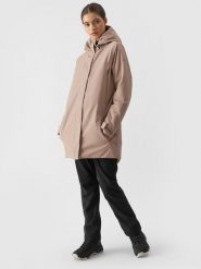 4F Parka przejściowa membrana 8000 damska - brązowa S. Brązowe parki damskie 4F, na zimę, m, z dzianiny, bez kaptura. W wyprzedaży za 249.99 zł.