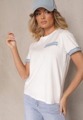 Biała Bawełniana Bluzka T-shirt Oversize z Ozdobnym Wykończeniem Mirnil. Białe bluzki damskie Renee, l, bez wzorów, z bawełny, bez kołnierzyka. Za 34.99 zł.