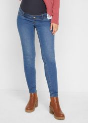 Dżinsy ciążowe, Skinny. Niebieskie jeansy damskie bonprix, bez wzorów, z bawełny. Za 144.99 zł.