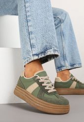 Zielone Sneakersy w Stylu Kultowych Tenisówek na Grubej Podeszwie Nanniris. Zielone obuwie sportowe damskie Renee, z jeansu, bez zapięcia, tenisowe. Za 99.99 zł.