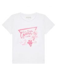 Guess T-Shirt J5GI30 K6YW4 Biały Regular Fit. Białe koszulki i t-shirty dziewczęce Guess, z aplikacjami, z bawełny, bez kołnierzyka, bez ramiączek. Za 59.99 zł.