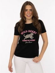 Zwillingsherz Koszulka "Wild Heart" w kolorze czarnym rozmiar: XL. Czarne koszulki damskie Zwillingsherz, xl, bez wzorów, z bawełny, bez kołnierzyka, bez ramiączek. Za 82.99 zł.