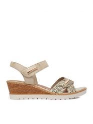 Remonte Sandały CEO-R6266-90 Złoty. Żółte sandały damskie Remonte, bez wzorów, ze skóry, bez obcasa, na koturnie, bez zapięcia. Za 359.99 zł.