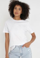 Biały T-shirt Keatris. Białe t-shirty damskie Born2be, l, bez wzorów, z bawełny, bez kołnierzyka. Za 29.99 zł.