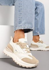 Beżowe Sneakersy z Ekoskóry ze Sznurowaniem i Ozdobnymi Naszywkami Ocellia. Brązowe obuwie sportowe casual damskie Renee, z jeansu. Za 89.99 zł.