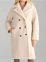 Płaszcz z misia - kremowy. Białe płaszcze damskie Sinsay, l, bez wzorów, bez kaptura. Za 139.99 zł.