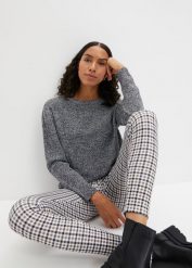 Sweter melanżowy z okrągłym dekoltem. Zielone swetry klasyczne damskie bonprix, z dzianiny, bez kołnierzyka. Za 57.99 zł.