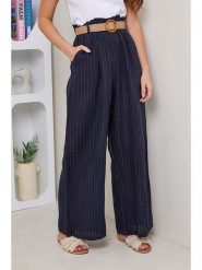 Rodier Lin Lniane spodnie w kolorze granatowym rozmiar: XL/XXL. Niebieskie spodnie materiałowe damskie Rodier Lin, bez wzorów, ze lnu. Za 127.35 zł.