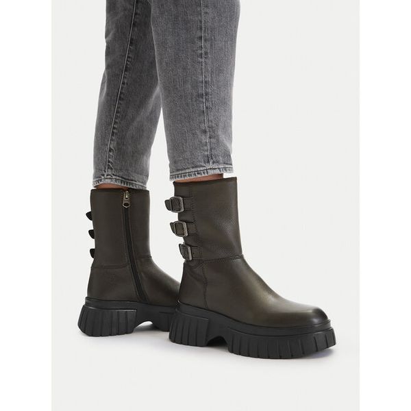 Botki G-Star. Zielone botki damskie G-Star, retro, bez obcasa, na płaskiej podeszwie, bez zapięcia. Za 393.99 zł.