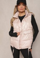 Jasnoróżowa Pikowana Kamizelka z Troczkami i Odpinanym Kapturem Arrelarra. Czerwone kamizelki damskie Renee, l, bez wzorów, z jeansu. Za 99.99 zł.