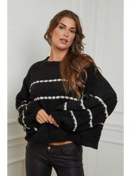Plume Sweter "Clovis" w kolorze czarno-białym rozmiar: L. Czarne swetry klasyczne damskie Plume, l, bez kołnierzyka. Za 95.01 zł.