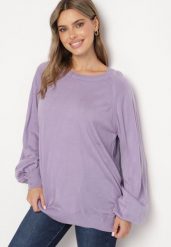 Fioletowy Sweter o Kroju Oversize z Szerokimi Ściągaczami Nittia. Fioletowe swetry klasyczne damskie Born2be, m, bez kołnierzyka. Za 89.99 zł.