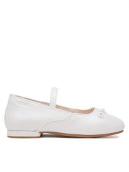 Mayoral Baleriny 43619 Biały. Białe baleriny dziewczęce Mayoral, bez wzorów, ze skóry, bez obcasa, bez zapięcia. Za 139.99 zł.
