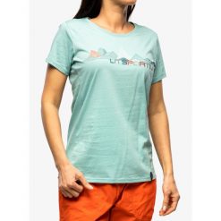 Koszulka wspinaczkowa damska La Sportiva Peaks T-Shirt. Niebieskie koszulki sportowe damskie La Sportiva, bez wzorów, bez ramiączek. Za 151.99 zł.