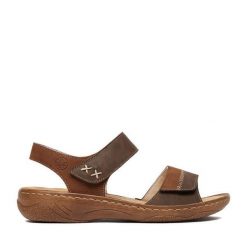 Sandały Rieker. Brązowe sandały damskie Rieker, bez wzorów, bez obcasa, na płaskiej podeszwie, bez zapięcia. Za 289.99 zł.