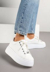 Białe Sneakersy na Platformie Ozdobione Cyrkoniami Vivalle. Białe obuwie sportowe damskie Renee, z jeansu, bez zapięcia. Za 74.99 zł.