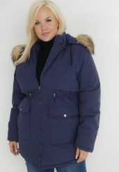 Granatowa Kurtka Parka z Futrem Uruewa. Niebieskie kurtki damskie Born2be, xl, bez wzorów, z futra, bez kaptura. Za 179.99 zł.