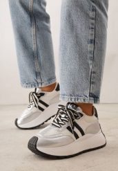 Srebrne Sneakersy VICES w Stylu Streetwearowym na Grubej Podeszwie Ilinatea. Szare obuwie sportowe damskie Born2be, z jeansu, bez zapięcia. Za 119.99 zł.