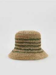 Pleciony kapelusz - oliwkowy. Zielone kapelusze damskie Reserved, bez wzorów. Za 79.99 zł.