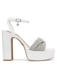 Nine West Sandały WFA2736-1 Biały. Białe sandały damskie Nine West, bez wzorów, z syntetyku, bez obcasa, na słupku, bez zapięcia. Za 179.99 zł.