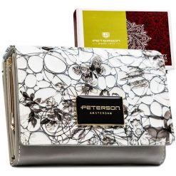 Czarny portfel damski ze skóry naturalnej ozdobiony kwiatowym wzorem PTN PH30-LFL Peterson. Czarne portfele damskie Peterson, bez wzorów, ze skóry. Za 89.99 zł.