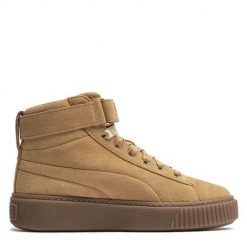 Buty do chodzenia damskie Puma Suede Platform Mid Jr. Brązowe obuwie sportowe damskie Puma, z materiału, bez zapięcia, trekkingowe, Puma Suede. Za 151.00 zł.