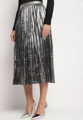 Srebrna Spódnica Plisowana z Gumką w Talii Zdobiona Metaliczną Nicią Rinmira. Szare spódnice damskie Born2be, na co dzień, m, z aplikacjami, eleganckie, midi. Za 84.99 zł.
