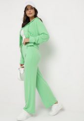 Jasnozielony Komplet Dresowy Bluza z Kapturem Rozpinana i Szerokie Spodnie Avesmira. Zielone bluzy damskie Born2be, m, bez wzorów, z dresówki, z kapturem. Za 84.99 zł.