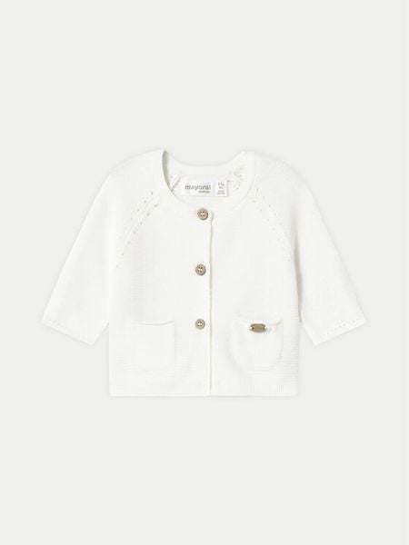 Mayoral Kardigan 1307 Écru Regular Fit. Swetry dziewczęce Mayoral, bez wzorów, z bawełny, bez kołnierzyka, bez ramiączek. Za 69.99 zł.