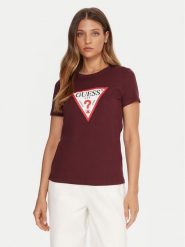 Guess T-Shirt W1YI1B I3Z14 Bordowy Regular Fit. Czerwone t-shirty damskie Guess, xs, z aplikacjami, z bawełny, bez kołnierzyka. Za 129.99 zł.