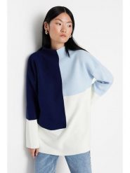 Trendyol Sweter w kolorze granatowo-biało-błękitnym rozmiar: XXL. Białe swetry klasyczne damskie Trendyol, xxl, ze splotem, bez kołnierzyka. Za 61.46 zł.