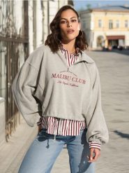 Bluza - szary. Szare bluzy damskie Sinsay, l, bez wzorów, z bawełny, bez kaptura. W wyprzedaży za 33.99 zł.