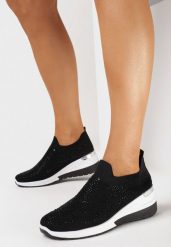 Czarne Sneakersy na Koturnie z Elastyczną Cholewką z Cyrkoniami Neatisa. Czarne obuwie sportowe damskie Born2be, bez zapięcia. Za 59.99 zł.