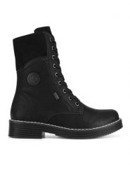 Rieker Trzewiki 70048-01 Czarny. Czarne botki damskie Rieker, z materiału, bez obcasa, na płaskiej podeszwie, bez zapięcia. Za 343.99 zł.