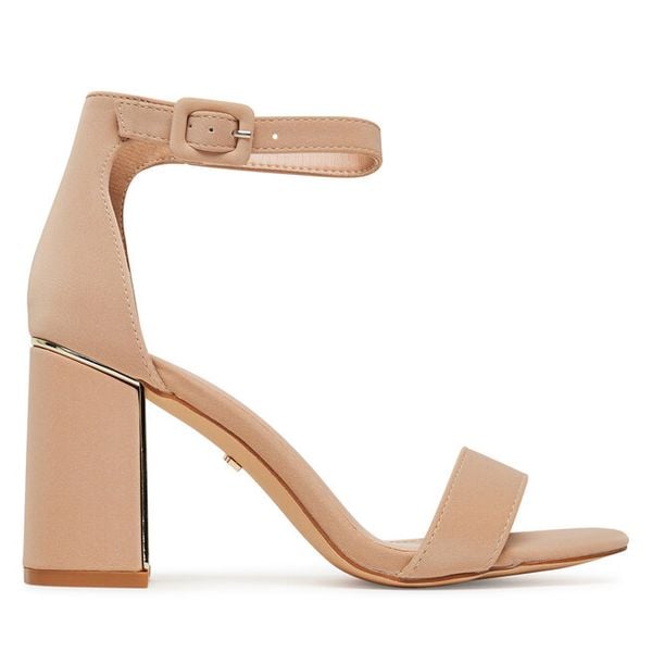 Sandały DeeZee. Brązowe sandały damskie DeeZee, bez wzorów, bez obcasa, na słupku, bez zapięcia. Za 139.99 zł.